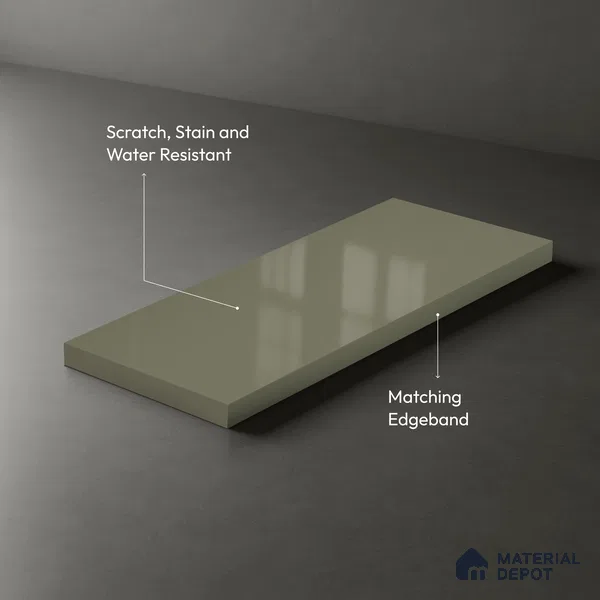 Olive Grey Solid Colors Look LM 23274 Quiet Dawn 8 ft x 4 ft High Gloss Finish 6H Anti Scratch Acrylic Laminate - 1.5 mm | Suitable for Living Room, Kitchen, Office