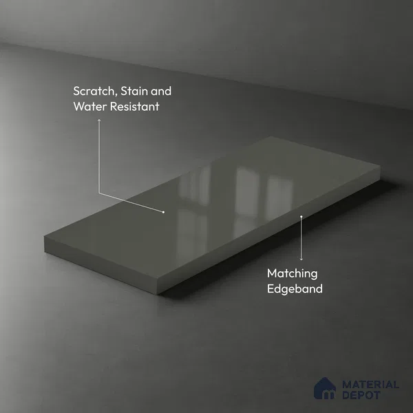 Charcoal Grey Solid Colors Look LM 23291 Silver Trinket 8 ft x 4 ft High Gloss Finish 6H Anti Scratch Acrylic Laminate - 1.5 mm | Suitable for Living Room, Kitchen, Office
