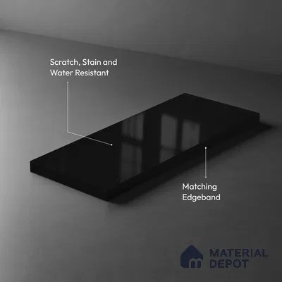 Black Solid Colors Look LM 23295 Carbon Black 8 ft x 4 ft High Gloss Finish 6H Anti Scratch Acrylic Laminate - 1.5 mm | Suitable for Living Room, Kitchen, Office