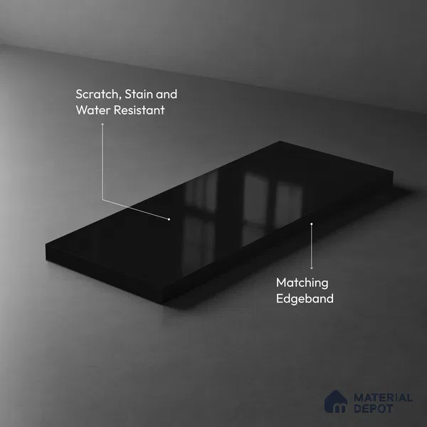 Black Solid Colors Look LM 23295 Carbon Black 8 ft x 4 ft High Gloss Finish 6H Anti Scratch Acrylic Laminate - 1.5 mm | Suitable for Living Room, Kitchen, Office