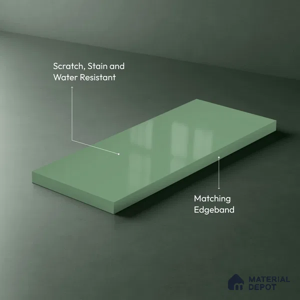 Sage Green Solid Colors Look LM 23304 Alpine 8 ft x 4 ft High Gloss Finish 6H Anti Scratch Acrylic Laminate - 1.5 mm | Suitable for Living Room, Kitchen, Office