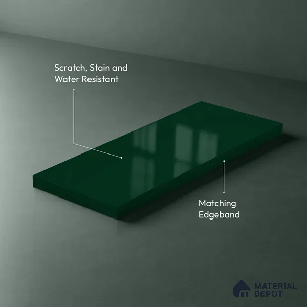 Midnight Pine Green Solid Colors Look LM 23306 Midnight Pine 8 ft x 4 ft High Gloss Finish 6H Anti Scratch Acrylic Laminate - 1.5 mm | Suitable for Living Room, Kitchen, Office