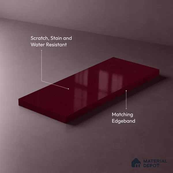 Red Sparkle Look LM 23336 Garnet Red 8 ft x 4 ft High Gloss Finish 6H Anti Scratch Acrylic Laminate - 1.5 mm | Suitable for Kitchen Cabinet, TV Unit, Wardrobe