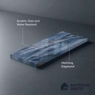 Blue Marble Look LM 23338 Oceanic Thunder 8 ft x 4 ft High Gloss Finish 6H Anti Scratch Acrylic Laminate - 1.5 mm | Suitable for Kitchen Cabinet, TV Unit, Wardrobe