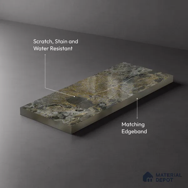 Grey Marble Look LM 23340 Rugged Slate 8 ft x 4 ft High Gloss Finish 6H Anti Scratch Acrylic Laminate - 1.5 mm | Suitable for Kitchen Cabinet, TV Unit, Wardrobe