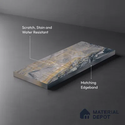Grey Marble Look LM 23341 Dustfire Marble 8 ft x 4 ft High Gloss Finish 6H Anti Scratch Acrylic Laminate - 1.5 mm | Suitable for Kitchen Cabinet, TV Unit, Wardrobe