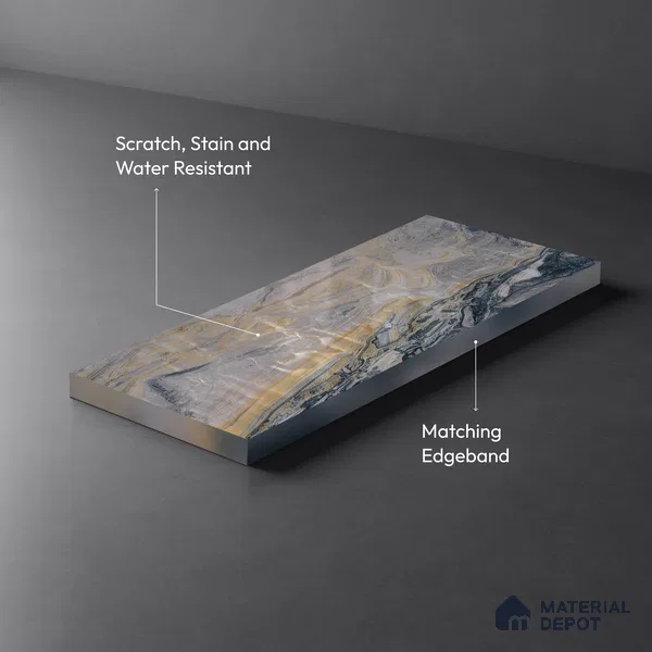 Grey Marble Look LM 23341 Dustfire Marble 8 ft x 4 ft High Gloss Finish 6H Anti Scratch Acrylic Laminate - 1.5 mm | Suitable for Kitchen Cabinet, TV Unit, Wardrobe