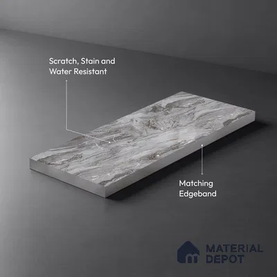 Silver Marble Look LM 23342 Silver Canyon 8 ft x 4 ft High Gloss Finish 6H Anti Scratch Acrylic Laminate - 1.5 mm | Suitable for Kitchen Cabinet, TV Unit, Wardrobe