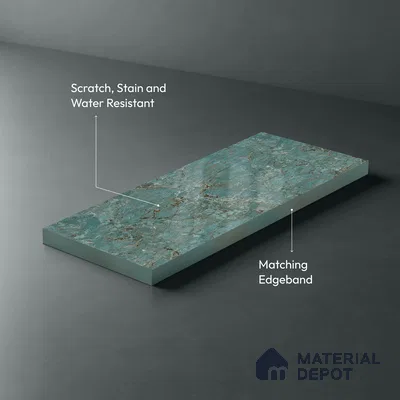 Green Marble Look LM 23343 Teal Granite 8 ft x 4 ft High Gloss Finish 6H Anti Scratch Acrylic Laminate - 1.5 mm | Suitable for Kitchen Cabinet, TV Unit, Wardrobe