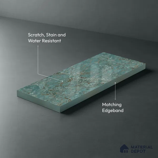 Green Marble Look LM 23343 Teal Granite 8 ft x 4 ft High Gloss Finish 6H Anti Scratch Acrylic Laminate - 1.5 mm | Suitable for Kitchen Cabinet, TV Unit, Wardrobe