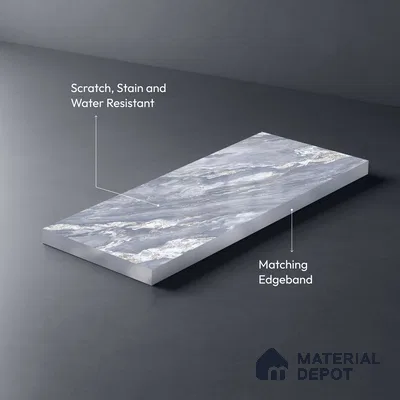 Grey Marble Look LM 23346 Blue Dusk Marble 8 ft x 4 ft High Gloss Finish 6H Anti Scratch Acrylic Laminate - 1.5 mm | Suitable for Kitchen Cabinet, TV Unit, Wardrobe
