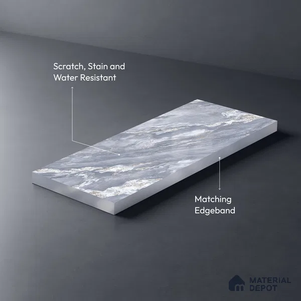 Grey Marble Look LM 23346 Blue Dusk Marble 8 ft x 4 ft High Gloss Finish 6H Anti Scratch Acrylic Laminate - 1.5 mm | Suitable for Kitchen Cabinet, TV Unit, Wardrobe