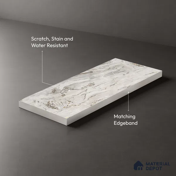 Grey Marble Look LM 23348 Sand Crest Marble 8 ft x 4 ft High Gloss Finish 6H Anti Scratch Acrylic Laminate - 1.5 mm | Suitable for Kitchen Cabinet, TV Unit, Wardrobe