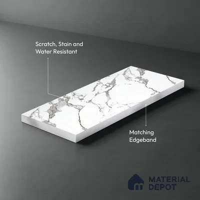 White Marble Look LM 23350 Luna Carrara 8 ft x 4 ft High Gloss Finish 6H Anti Scratch Acrylic Laminate - 1.5 mm | Suitable for Kitchen Cabinet, TV Unit, Wardrobe