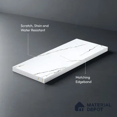 White Marble Look LM 23351 Crackle White 8 ft x 4 ft High Gloss Finish 6H Anti Scratch Acrylic Laminate - 1.5 mm | Suitable for Kitchen Cabinet, TV Unit, Wardrobe