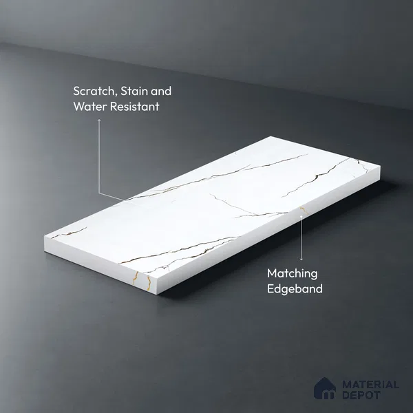 White Marble Look LM 23351 Crackle White 8 ft x 4 ft High Gloss Finish 6H Anti Scratch Acrylic Laminate - 1.5 mm | Suitable for Kitchen Cabinet, TV Unit, Wardrobe
