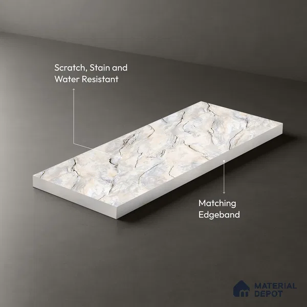 Multi Colour Marble Look LM 23353 Ivory Drift 8 ft x 4 ft High Gloss Finish 6H Anti Scratch Acrylic Laminate - 1.5 mm | Suitable for Kitchen Cabinet, TV Unit, Wardrobe