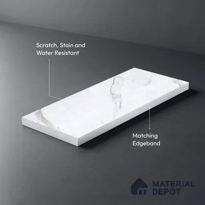 White Marble Look LM 23355 Pietra Lino 8 ft x 4 ft High Gloss Finish 6H Anti Scratch Acrylic Laminate - 1.5 mm | Suitable for Kitchen Cabinet, TV Unit, Wardrobe