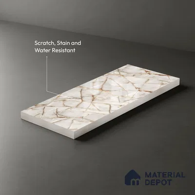 Beige Marble Look LM 06182 8 ft x 4 ft Glossy Finish Decorative Laminate - 1 mm | Suitable for TV Unit, Wardrobe, Kitchen Cabinets
