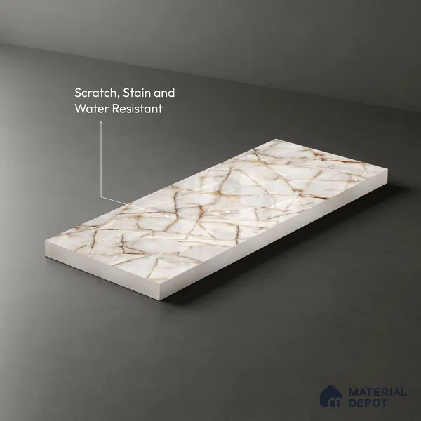 Beige Marble Look LM 06182 8 ft x 4 ft Glossy Finish Decorative Laminate - 1 mm | Suitable for TV Unit, Wardrobe, Kitchen Cabinets