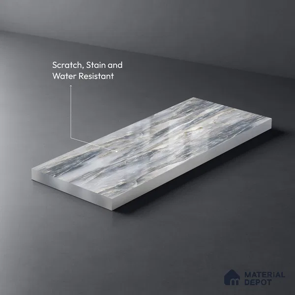 Blue Marble Look LM 06187 8 ft x 4 ft Glossy Finish Decorative Laminate - 1 mm | Suitable for TV Unit, Wardrobe, Kitchen Cabinets