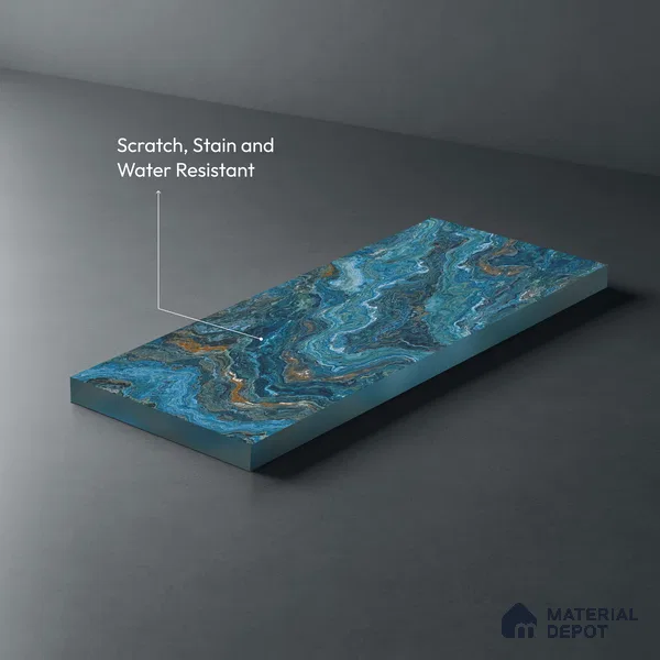 Blue Marble Look LM 06195 8 ft x 4 ft Matte Finish Decorative Laminate - 1 mm | Suitable for TV Unit, Wardrobe, Kitchen Cabinets