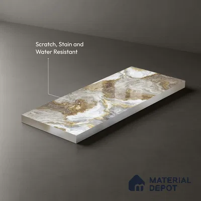 Brown Marble Look LM 06201 8 ft x 4 ft Glossy Finish Decorative Laminate - 1 mm | Suitable for TV Unit, Wardrobe, Kitchen Cabinets
