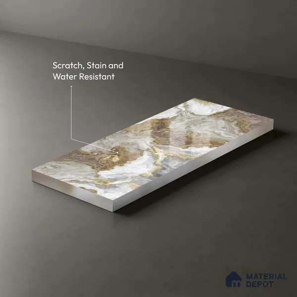 Brown Marble Look LM 06201 8 ft x 4 ft Glossy Finish Decorative Laminate - 1 mm | Suitable for TV Unit, Wardrobe, Kitchen Cabinets