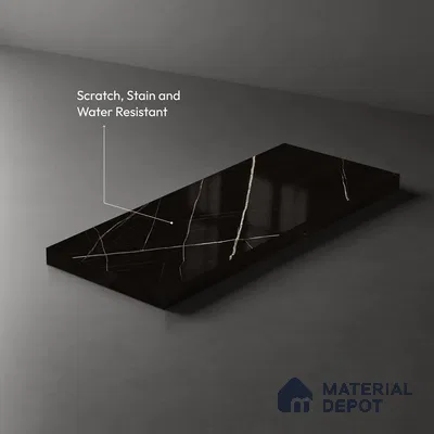 Black Marble Look LM 10896 8 ft x 4 ft Glossy Finish Decorative Laminate - 1 mm | Suitable for TV Unit, Wardrobe, Kitchen Cabinets