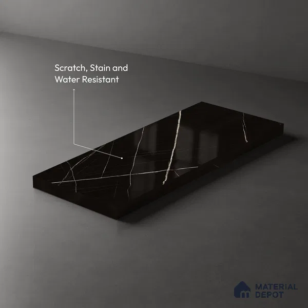 Black Marble Look LM 10896 8 ft x 4 ft Glossy Finish Decorative Laminate - 1 mm | Suitable for TV Unit, Wardrobe, Kitchen Cabinets