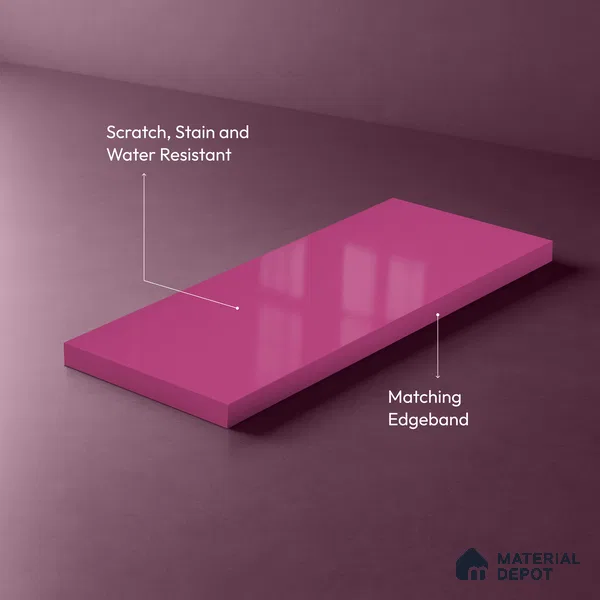 LM 19443 Vivid Pink Solid Color Glossy Finish 8 ft x 4 ft Decorative Laminate - 1 mm | Suitable for Living Room, Kitchen, Office