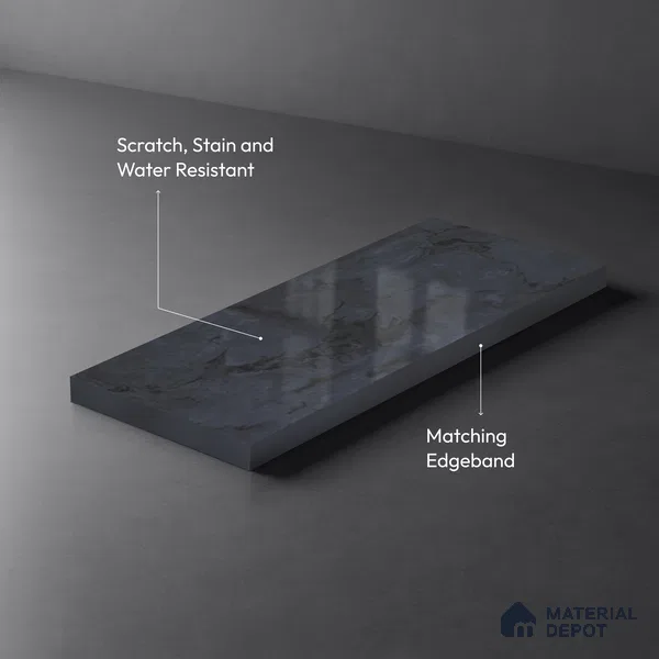 LM 19448 B Regal Black Marble High Gloss Finish 8 ft x 4 ft Decorative Laminate - 1 mm | Suitable for TV Unit, Wardrobe, Kitchen Cabinets