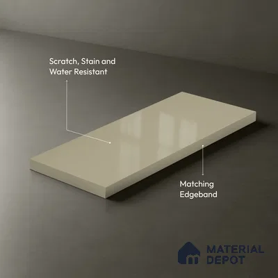 LM 21061 E Veloura Beige Solid Color Glossy Finish 8 ft x 4 ft Decorative Laminate - 1 mm | Suitable for Living Room, Kitchen, Office