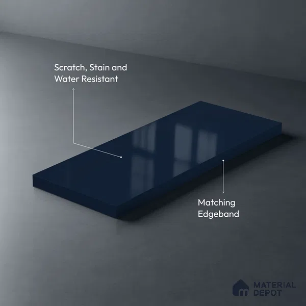 LM 21070 H Deep Slate Blue Solid Color Glossy Finish 8 ft x 4 ft Decorative Laminate - 1 mm | Suitable for Living Room, Kitchen, Office