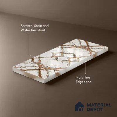 LM 21101 Carrara White Digital High Gloss Finish 8 ft x 4 ft Decorative Laminate - 1 mm | Suitable for TV Unit, Wardrobe, Kitchen Cabinets