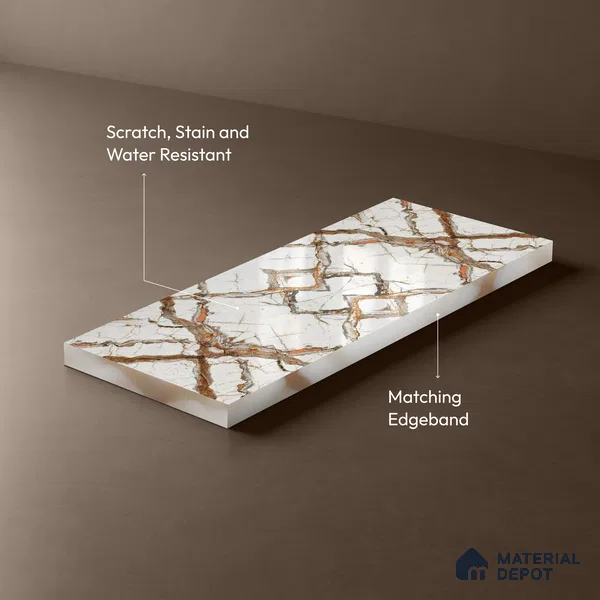 LM 21101 Carrara White Digital High Gloss Finish 8 ft x 4 ft Decorative Laminate - 1 mm | Suitable for TV Unit, Wardrobe, Kitchen Cabinets
