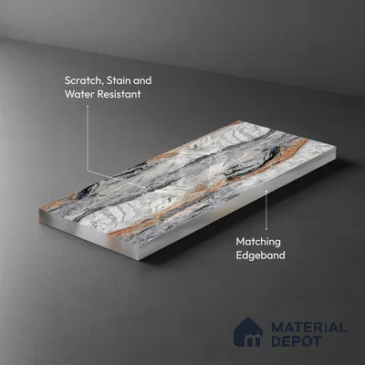 LM 21105 Volcanic Ridge Digital High Gloss Finish 8 ft x 4 ft Decorative Laminate - 1 mm | Suitable for TV Unit, Wardrobe, Kitchen Cabinets
