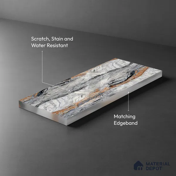 LM 21105 Volcanic Ridge Digital High Gloss Finish 8 ft x 4 ft Decorative Laminate - 1 mm | Suitable for TV Unit, Wardrobe, Kitchen Cabinets