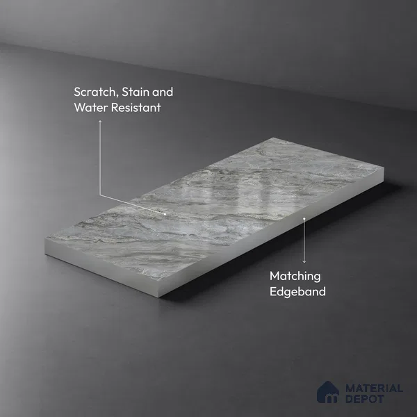 Marble Look LM 21107 C Glacier Mist Marble High Gloss Finish 8 ft x 4 ft Decorative Laminate - 1 mm | Suitable for TV Unit, Wardrobe, Kitchen Cabinets