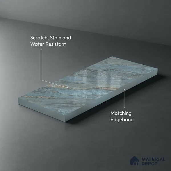 LM 21108 C Ocean Marble Marble High Gloss Finish 8 ft x 4 ft Decorative Laminate - 1 mm | Suitable for TV Unit, Wardrobe, Kitchen Cabinets