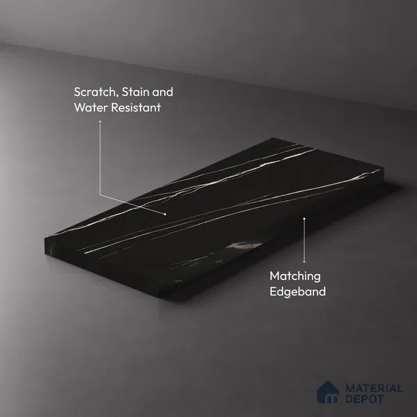 LM 21114 Jet Black Marble Noble Diagon Texture Finish 8 ft x 4 ft Decorative Laminate - 1 mm | Suitable for TV Unit, Wardrobe, Kitchen Cabinets