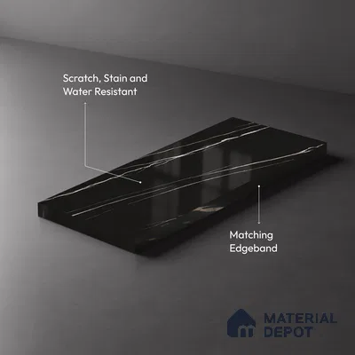 LM 21114 B Jet Black Marble Marble High Gloss Finish 8 ft x 4 ft Decorative Laminate - 1 mm | Suitable for TV Unit, Wardrobe, Kitchen Cabinets