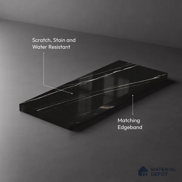 LM 21114 B Jet Black Marble Marble High Gloss Finish 8 ft x 4 ft Decorative Laminate - 1 mm | Suitable for TV Unit, Wardrobe, Kitchen Cabinets
