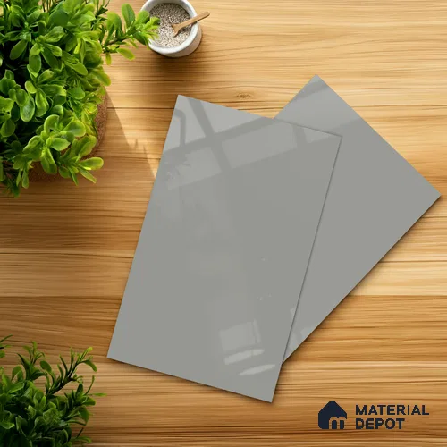 LM 01521 Light Grey 8 ft x 4 ft High Gloss Finish Decorative Laminate - 1 mm  | Suitable for Living Room, Kitchen, Office