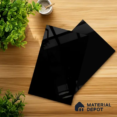 LM 01524 Jet Black 8 ft x 4 ft High Gloss Finish Decorative Laminate - 1 mm  | Suitable for Living Room, Kitchen, Office