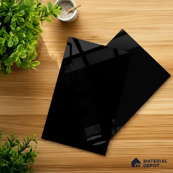 LM 01524 Jet Black 8 ft x 4 ft High Gloss Finish Decorative Laminate - 1 mm  | Suitable for Living Room, Kitchen, Office