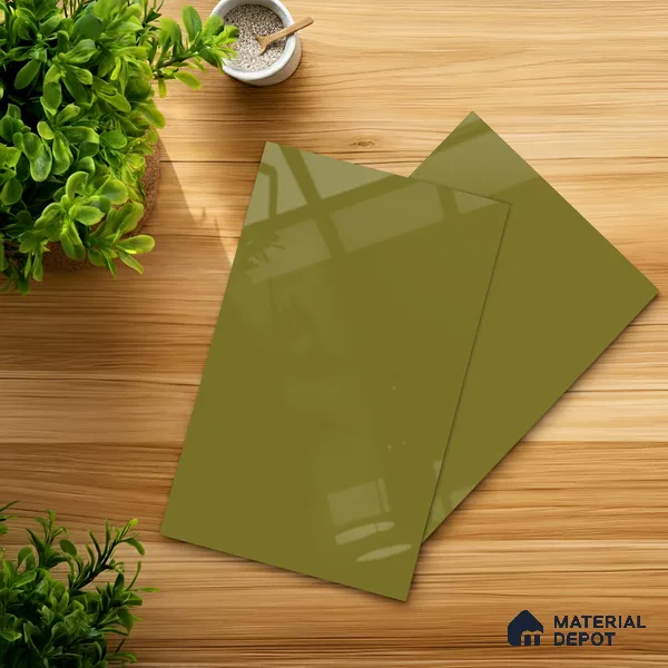 LM 01530 Olive 8 ft x 4 ft High Gloss Finish Decorative Laminate - 1 mm  | Suitable for Living Room, Kitchen, Office
