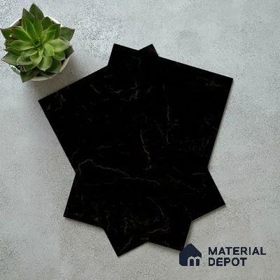 Black Pearl Fluted Solid Color Look LM 19187 Pearl Marble 8 ft x 4 ft Texture Finish Decorative Laminate - 1 mm | Suitable for TV Unit, Wardrobe, Kitchen Cabinets