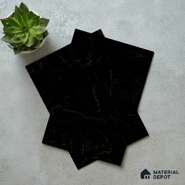 Black Pearl Fluted Solid Color Look LM 19187 Pearl Marble 8 ft x 4 ft Texture Finish Decorative Laminate - 1 mm | Suitable for TV Unit, Wardrobe, Kitchen Cabinets