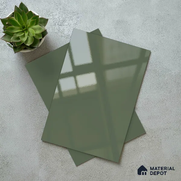 Solid Colors Look LM 19205 Fossile Green 8 ft x 4 ft Glossy Finish Decorative Laminate - 1 mm | Suitable for Living Room, Kitchen, Office